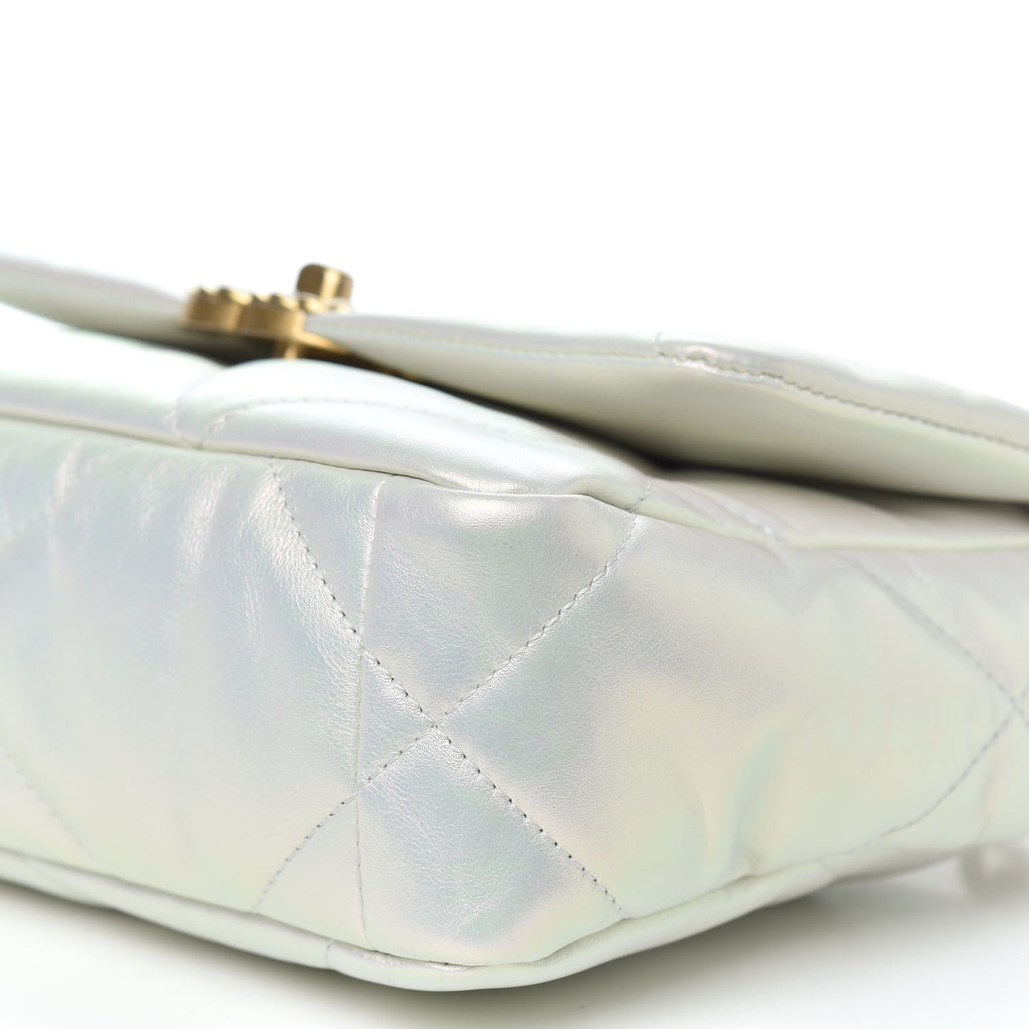 Iridescent Calfskin Quilted Medium Chanel 19 Flap White