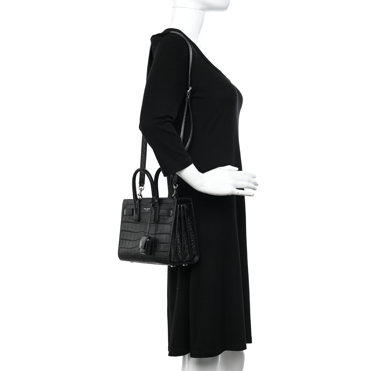Saint Laurent Calfskin Crocodile Embossed Nano Sac De Jour Black 3 of 10