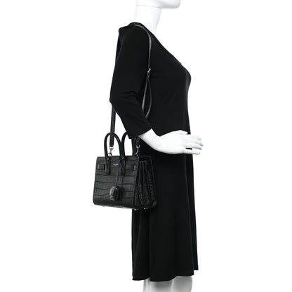 Saint Laurent Calfskin Crocodile Embossed Nano Sac De Jour Black 3 of 10