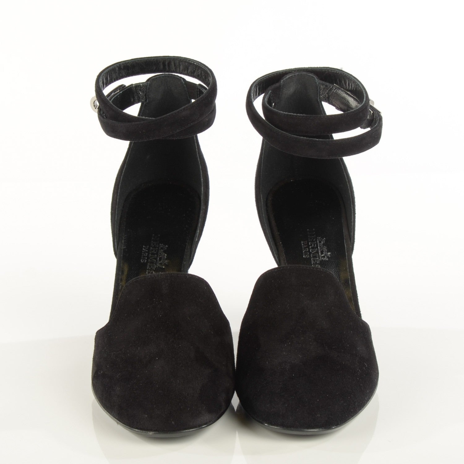 Hermes Suede Goatskin Lively Slingback Strap Pumps 36.5 Black 3 of 10