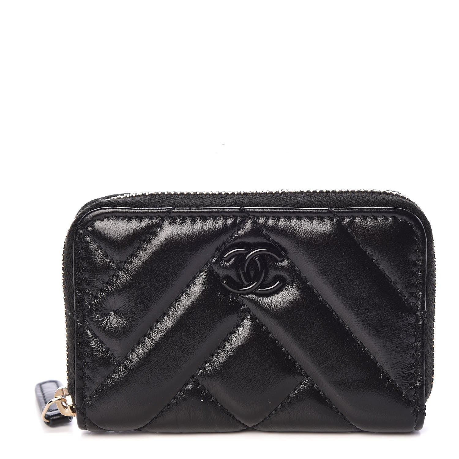 Chanel Shiny Lambskin Chevron Quilted Coin Purse So Black 1 of 8