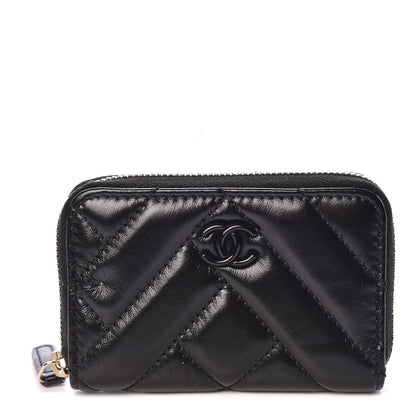 Chanel Shiny Lambskin Chevron Quilted Coin Purse So Black 1 of 8
