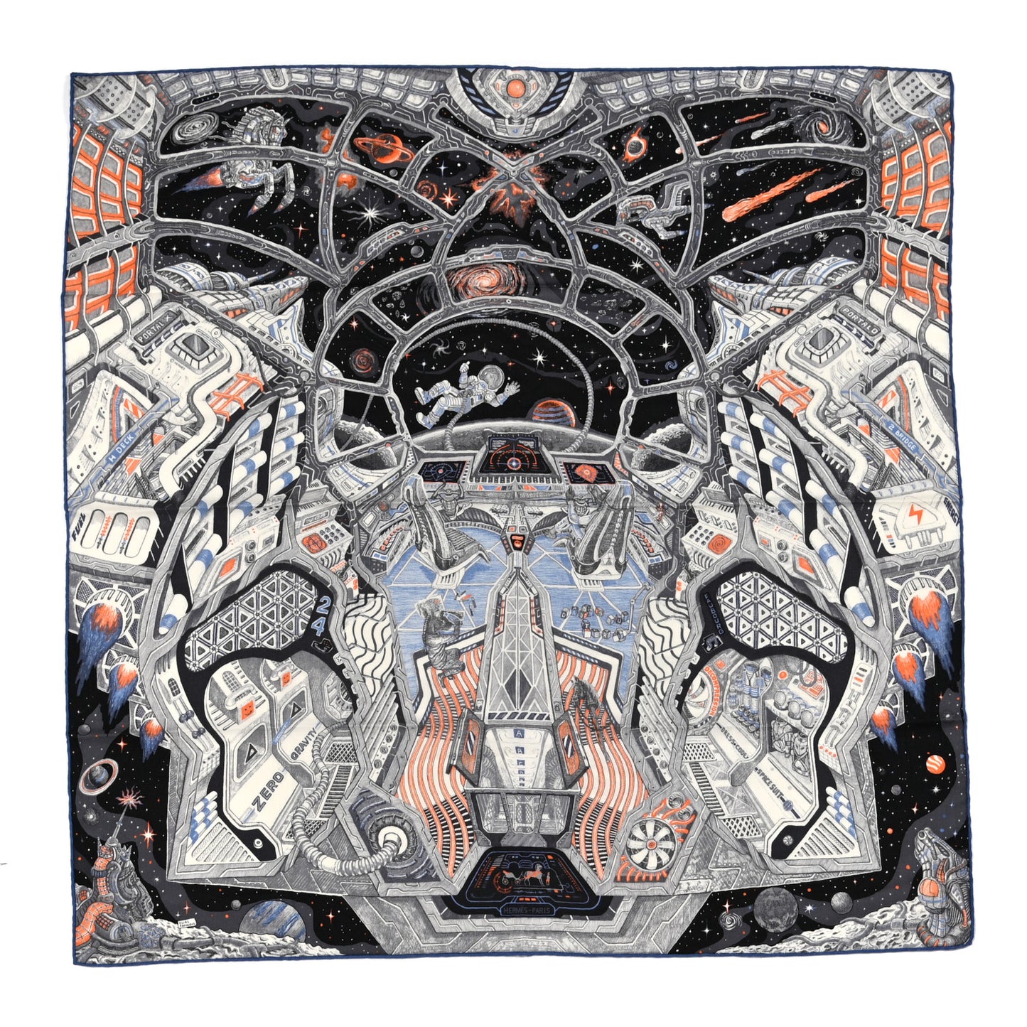 Cashmere Silk Galaxy Scarf 100 Gris Anthracite Orange