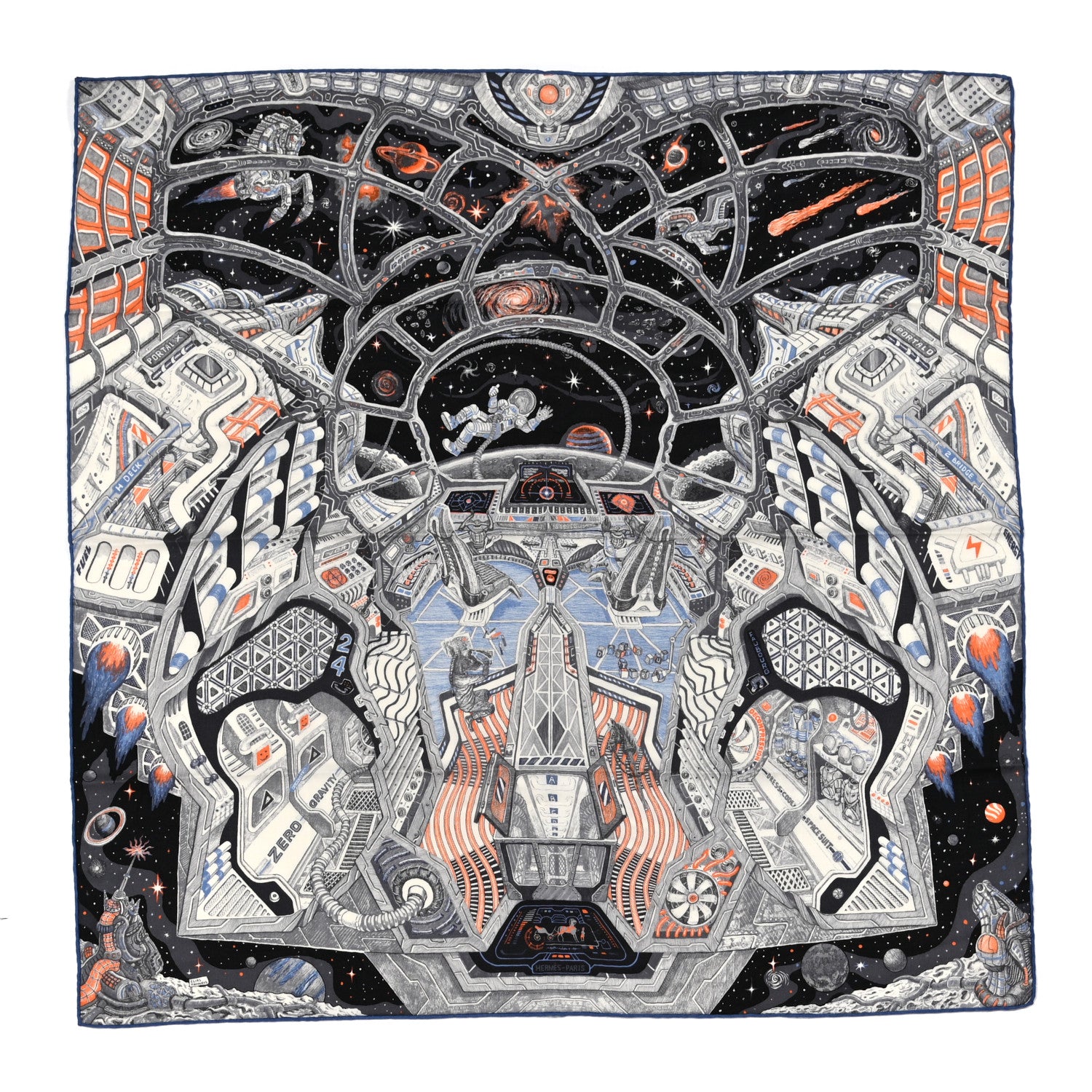 Hermes Cashmere Silk Galaxy Scarf 100 Gris Anthracite Orange 1 of 5