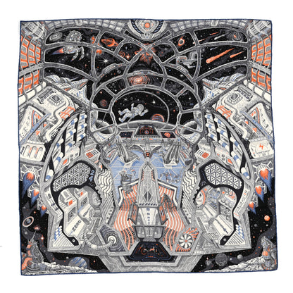 Hermes Cashmere Silk Galaxy Scarf 100 Gris Anthracite Orange 1 of 5