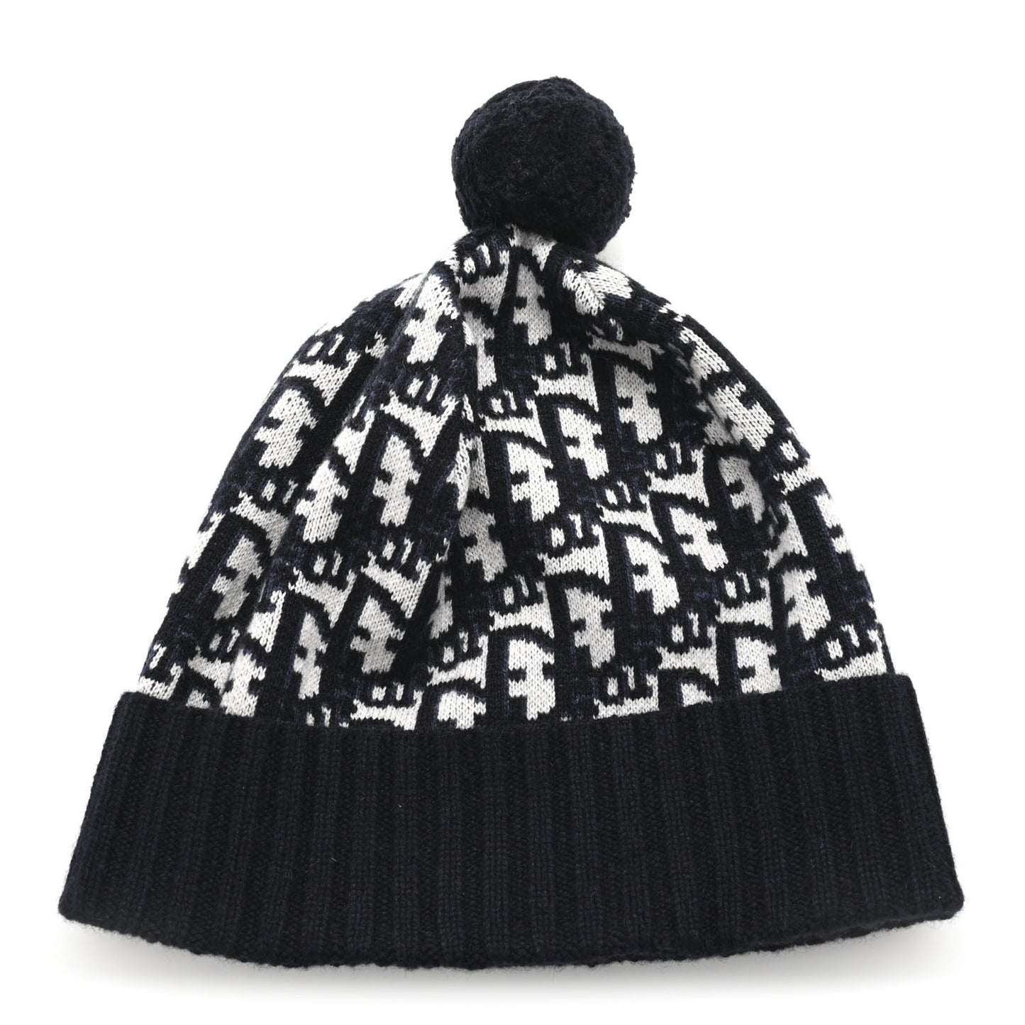 Cashmere Oblique PomPom Beanie Navy Blue
