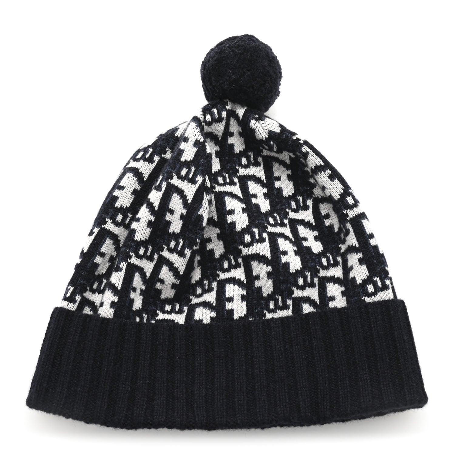 Christian Dior Cashmere Oblique PomPom Beanie Navy Blue 1 of 6