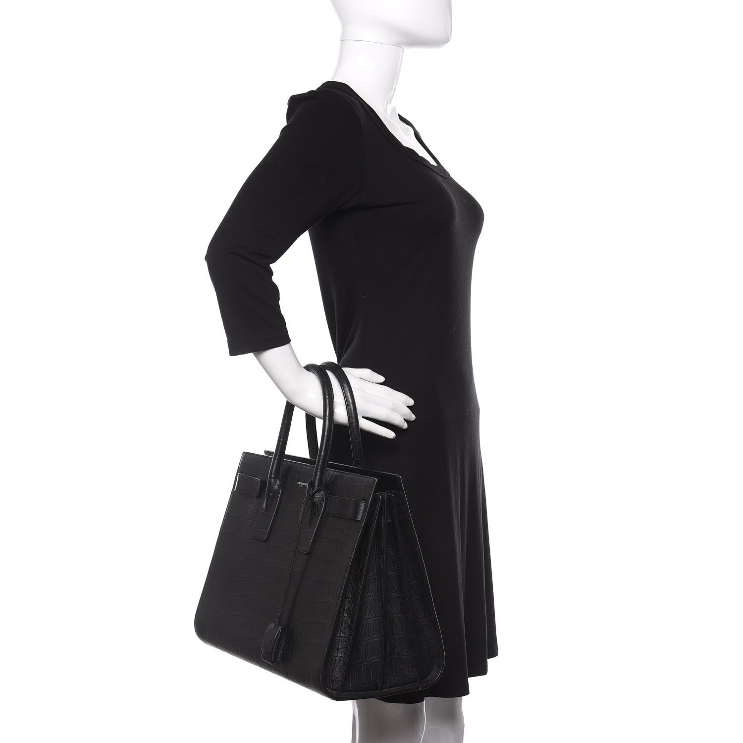 Saint Laurent Calfskin Crocodile Embossed Large Sac De Jour Carryall Black 2 of 10