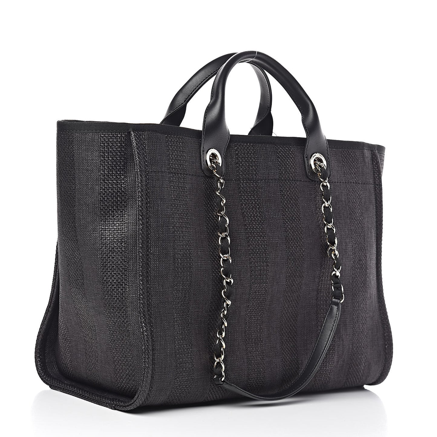 Mixed Fibers Calfskin Striped Medium Deauville Tote Black