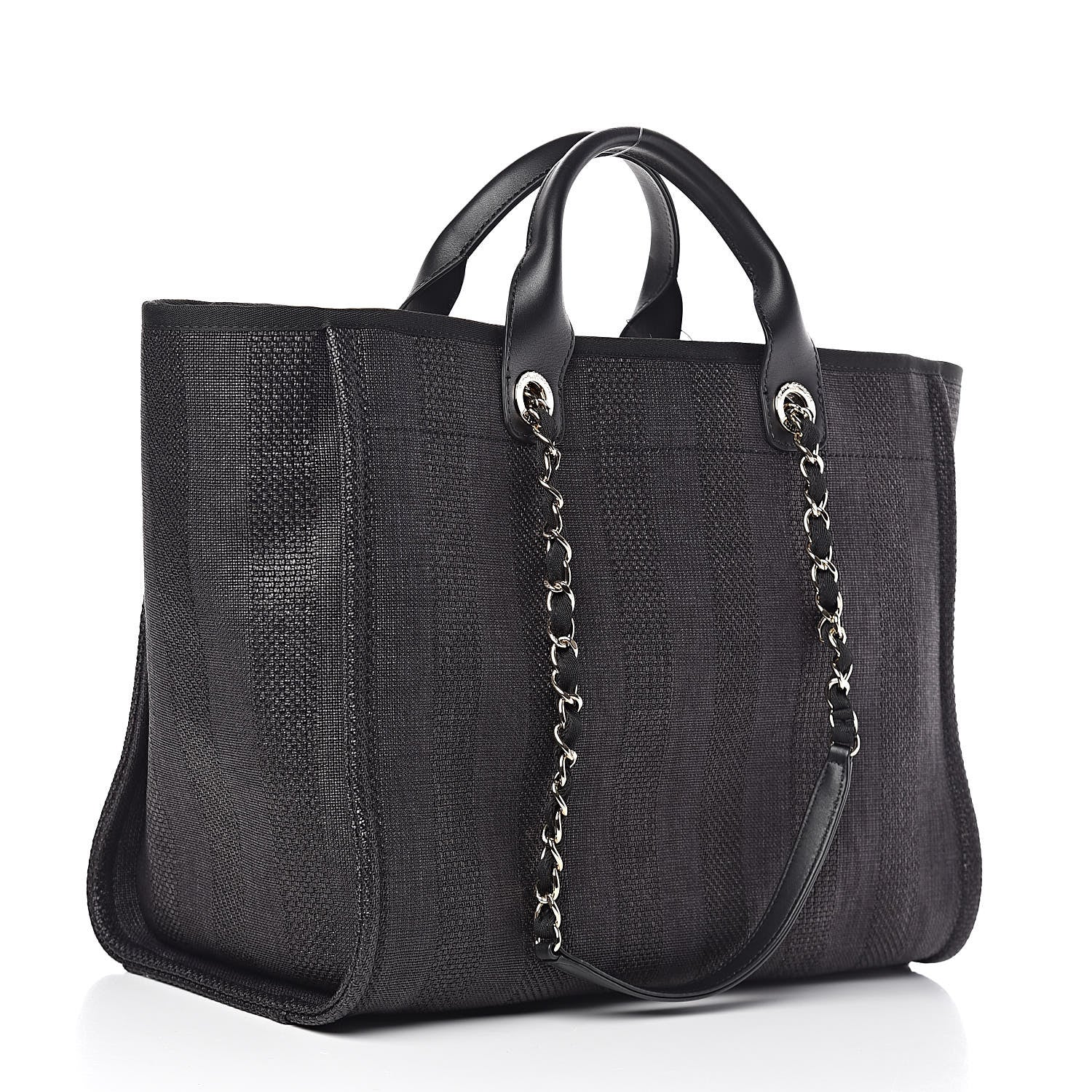 Chanel Mixed Fibers Calfskin Striped Medium Deauville Tote Black 4 of 12