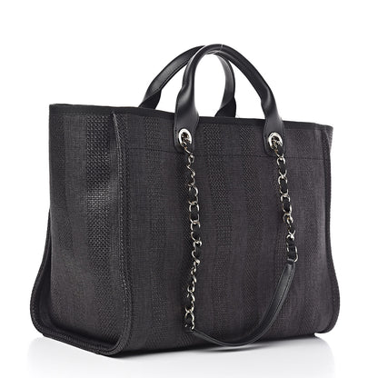 Chanel Mixed Fibers Calfskin Striped Medium Deauville Tote Black 4 of 12