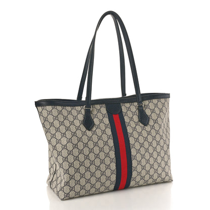 Gucci GG Supreme Monogram Textured Calfskin Web Medium Ophidia Shopping Tote Beige Blue 3 of 10
