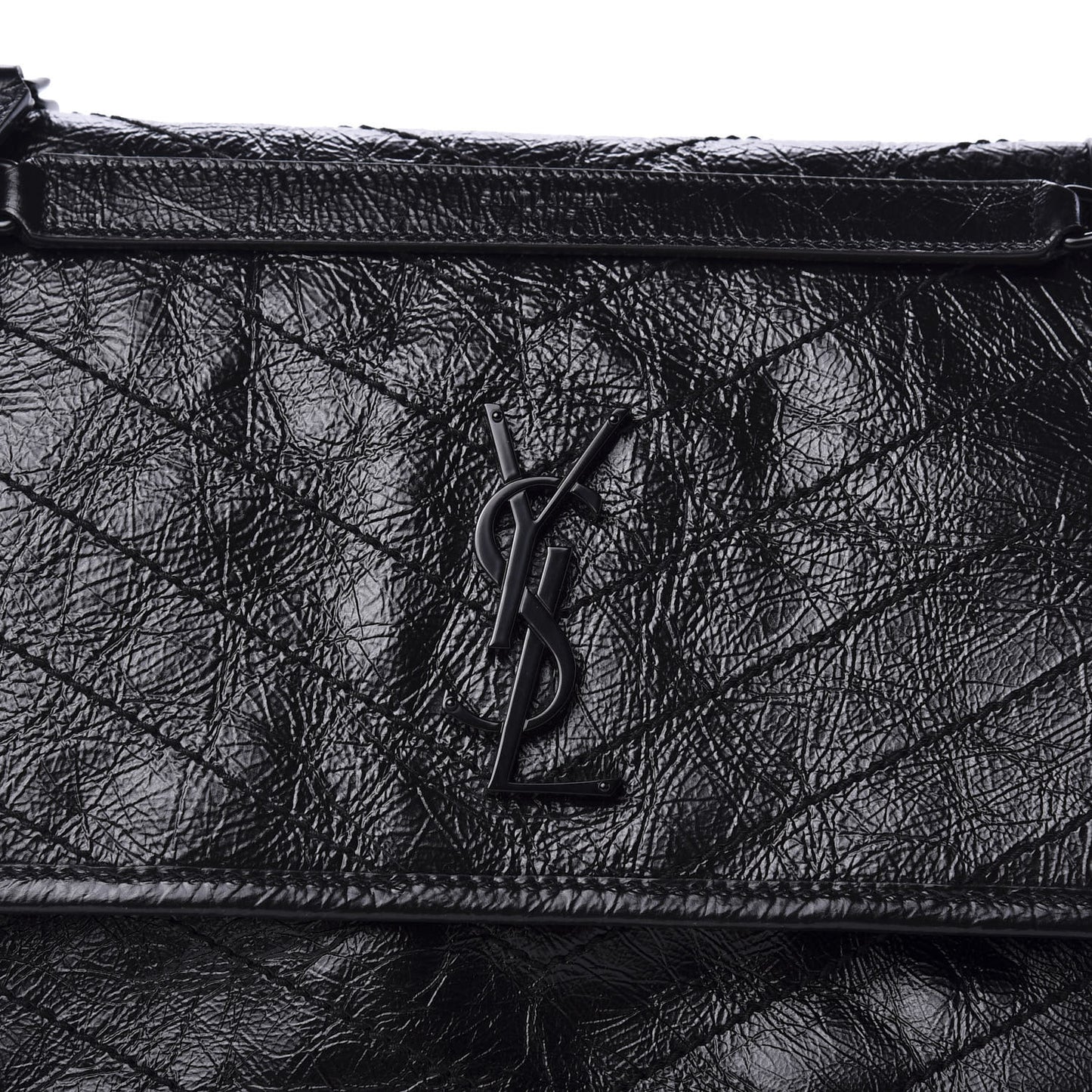 Crinkled Calfskin Matelasse Monogram Medium Niki Chain Satchel Black