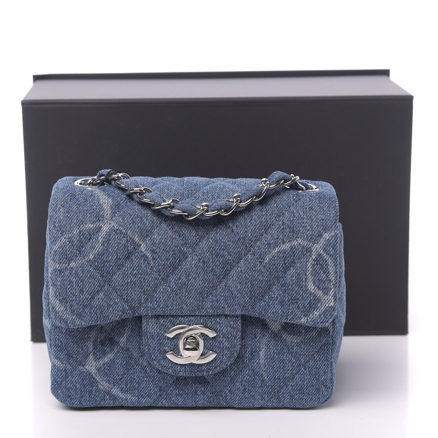 Denim CC Quilted Mini Square Flap Blue