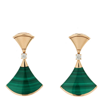 Bulgari 18K Rose Gold Diamond Malachite Divas' Dream Earrings 1 of 5