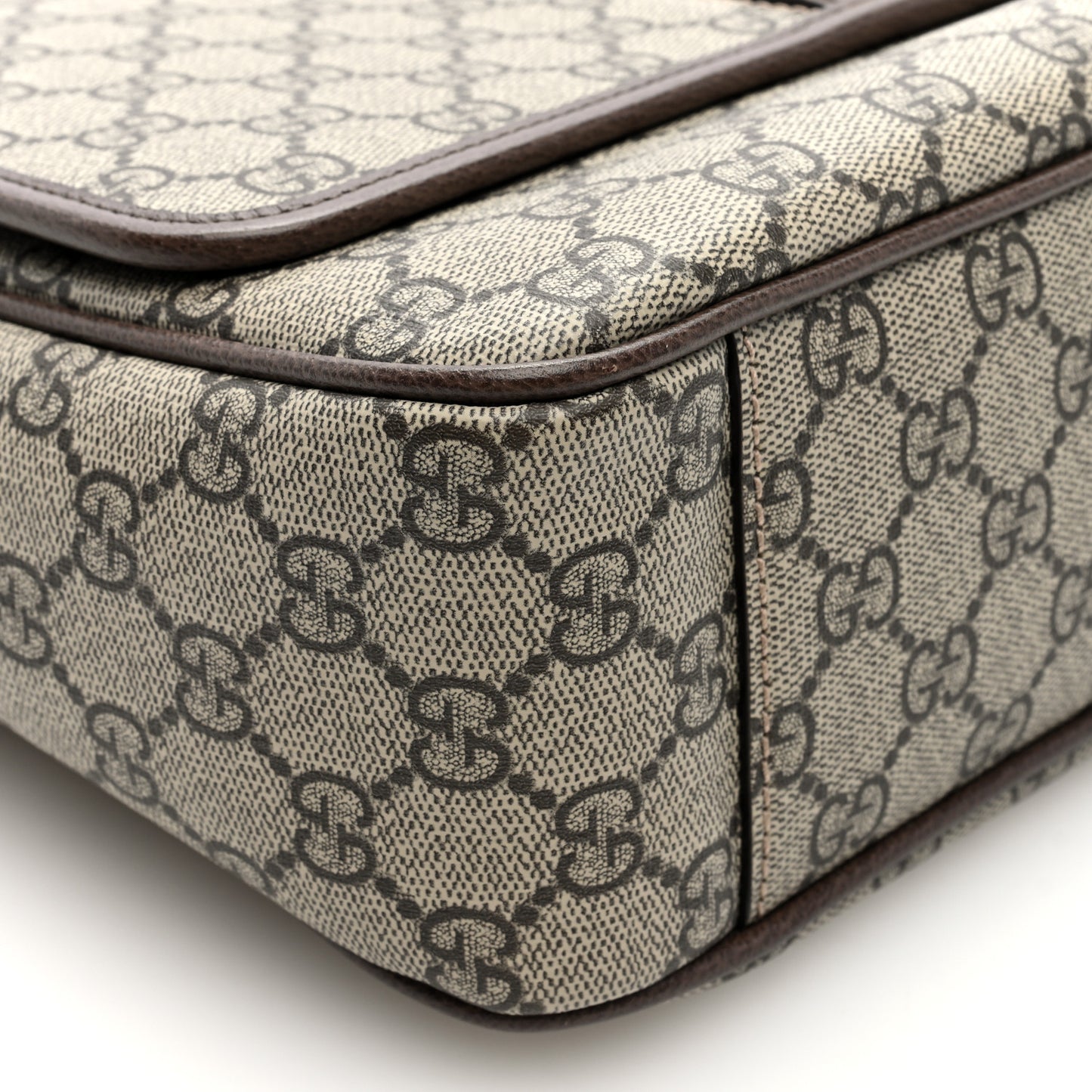Tender GG Supreme Monogram Textured Dollar Calfskin Ophidia Messenger Bag Beige Ebony Dark Brown