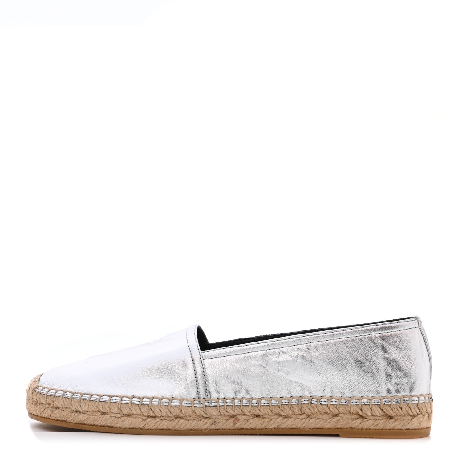 Saint Laurent Metallic Lambskin Monogram Espadrilles 38 Argento 1 of 8