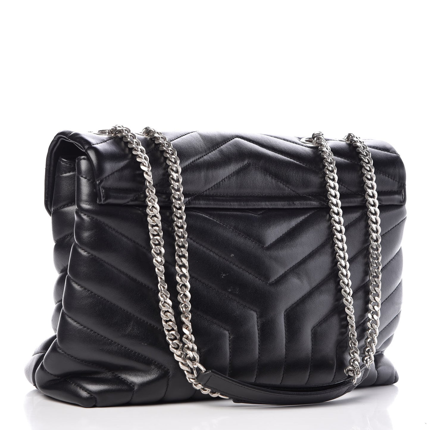 Calfskin Y Quilted Monogram Medium Loulou Chain Satchel Black