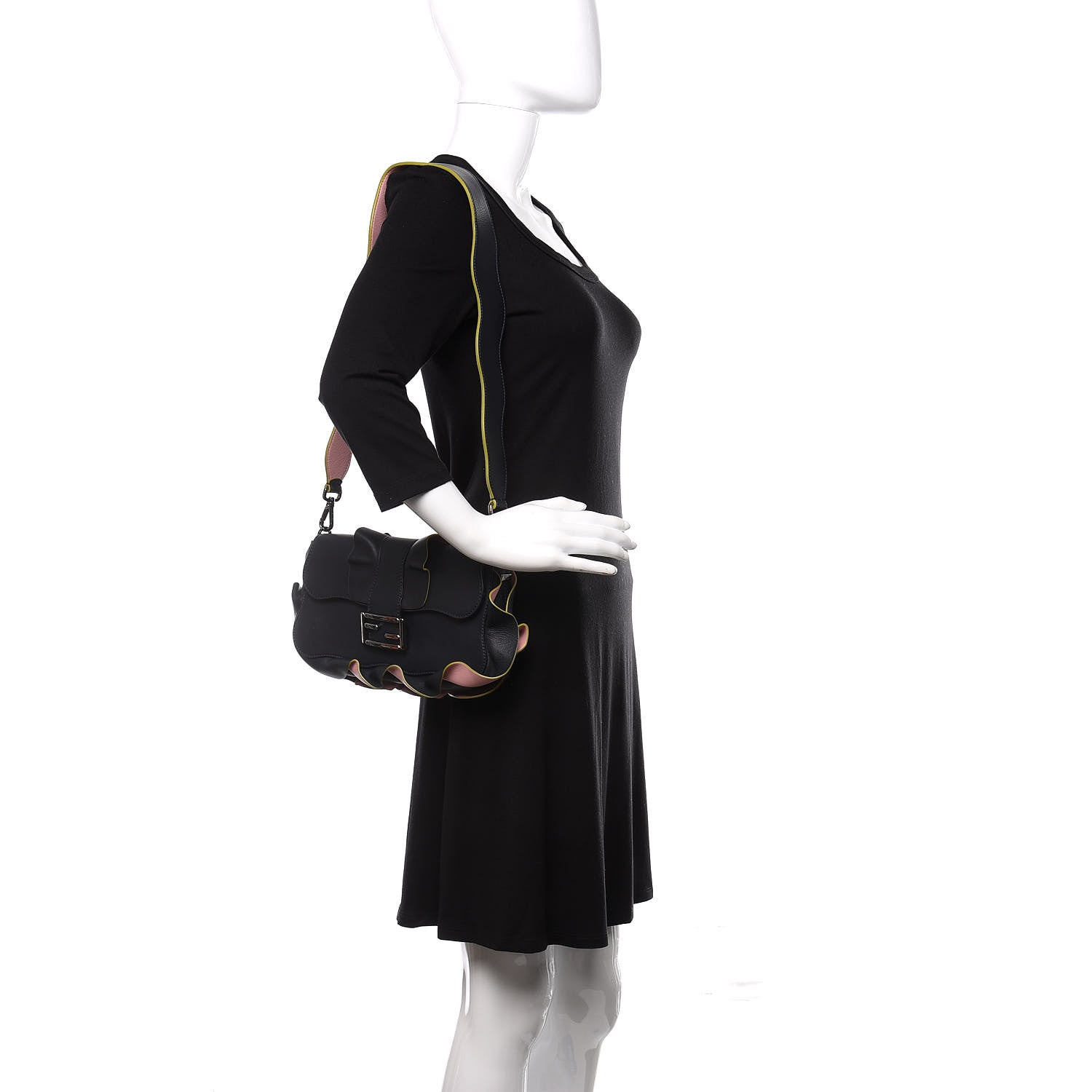Fendi Calfskin Waves Baguette Blue Notte Pink 2 of 11