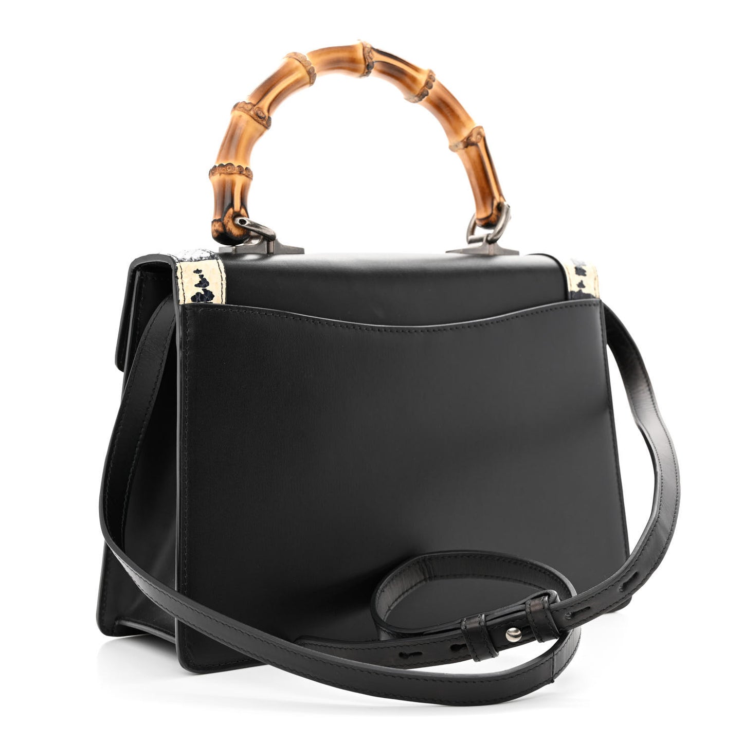 Calfskin Snakeskin Small Lilith Top Handle Bag Black