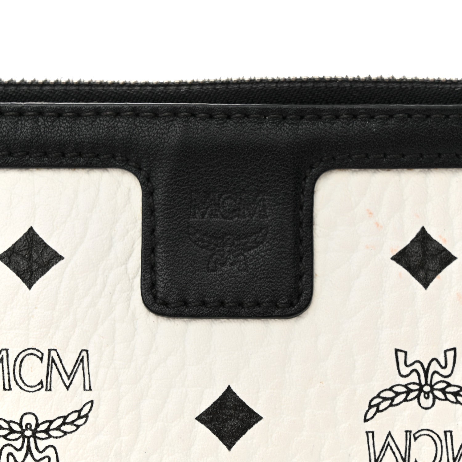 MCM Visetos Liz Shopper Tote Pouch White Black 6 of 14