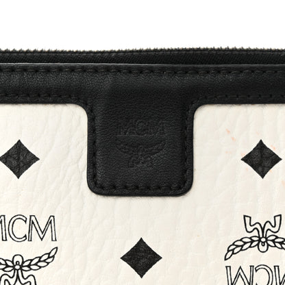MCM Visetos Liz Shopper Tote Pouch White Black 6 of 14