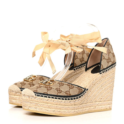 Gucci Monogram Matelasse GG Marmont Ankle Wrap Platform 35/120mm Espadrille Wedges 41 Beige Ebony Black Sand Storm 3 of 9