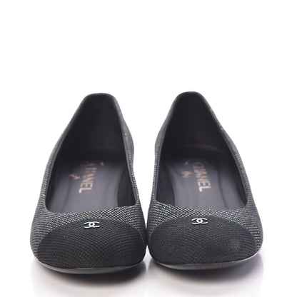 Chanel Metallic Mesh Quilted CC Cap Toe Pumps 38.5 Black Silver 2 of 12
