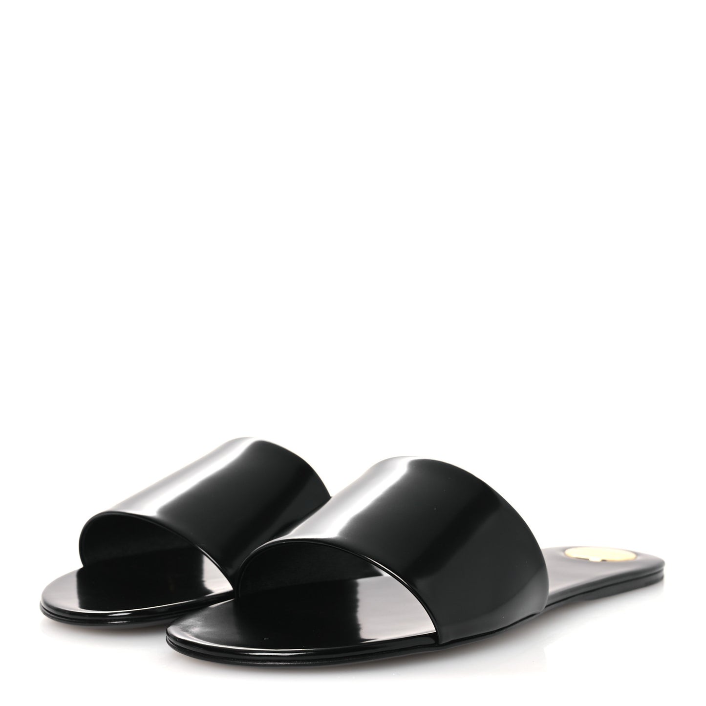 Patent Calfskin Carlyle Slide Sandals 38.5 Black