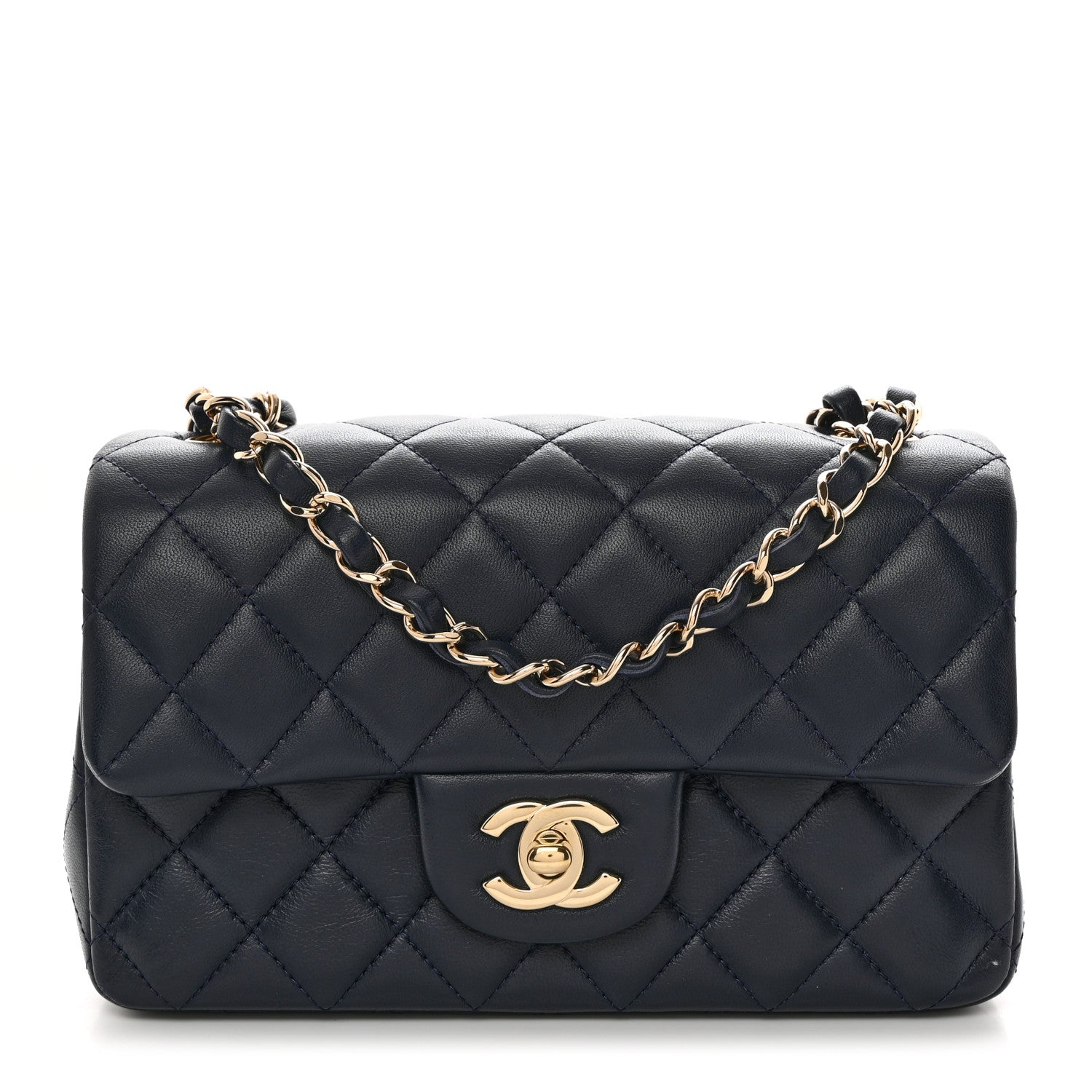 Chanel Lambskin Quilted Mini Rectangular Flap Dark Blue 1 of 10
