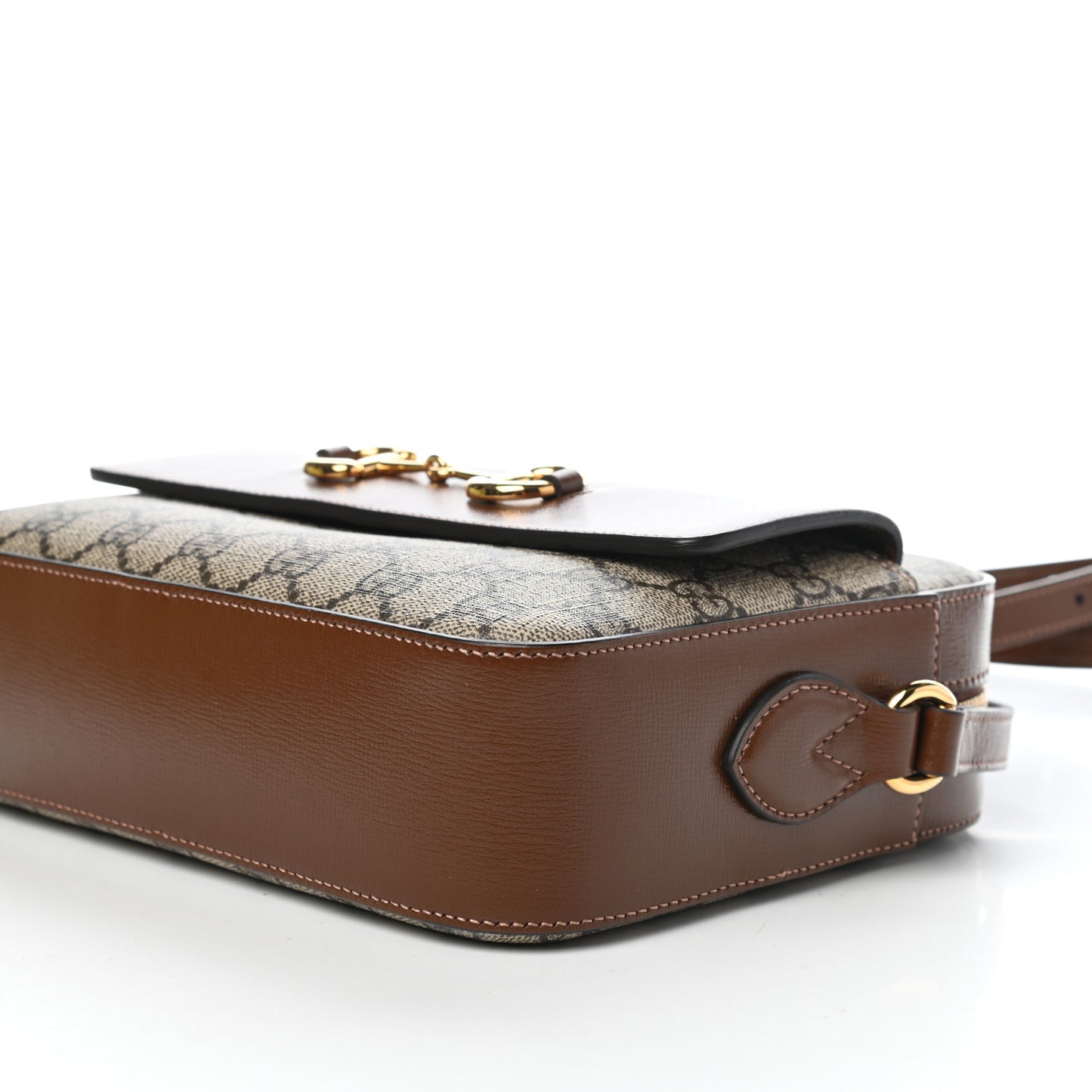 GG Supreme Monogram Small Horsebit 1955 Shoulder Bag Beige Brown Sugar