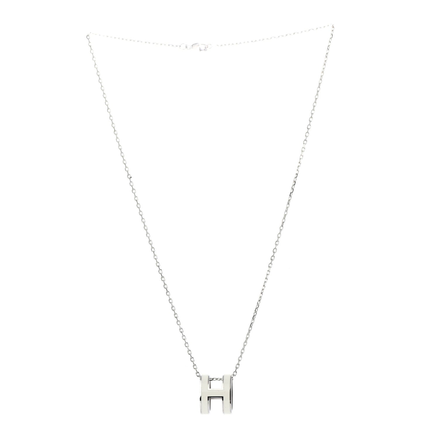 Hermes Lacquered Palladium Pop H Pendant Necklace White 2 of 4