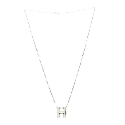 Hermes Lacquered Palladium Pop H Pendant Necklace White 2 of 4