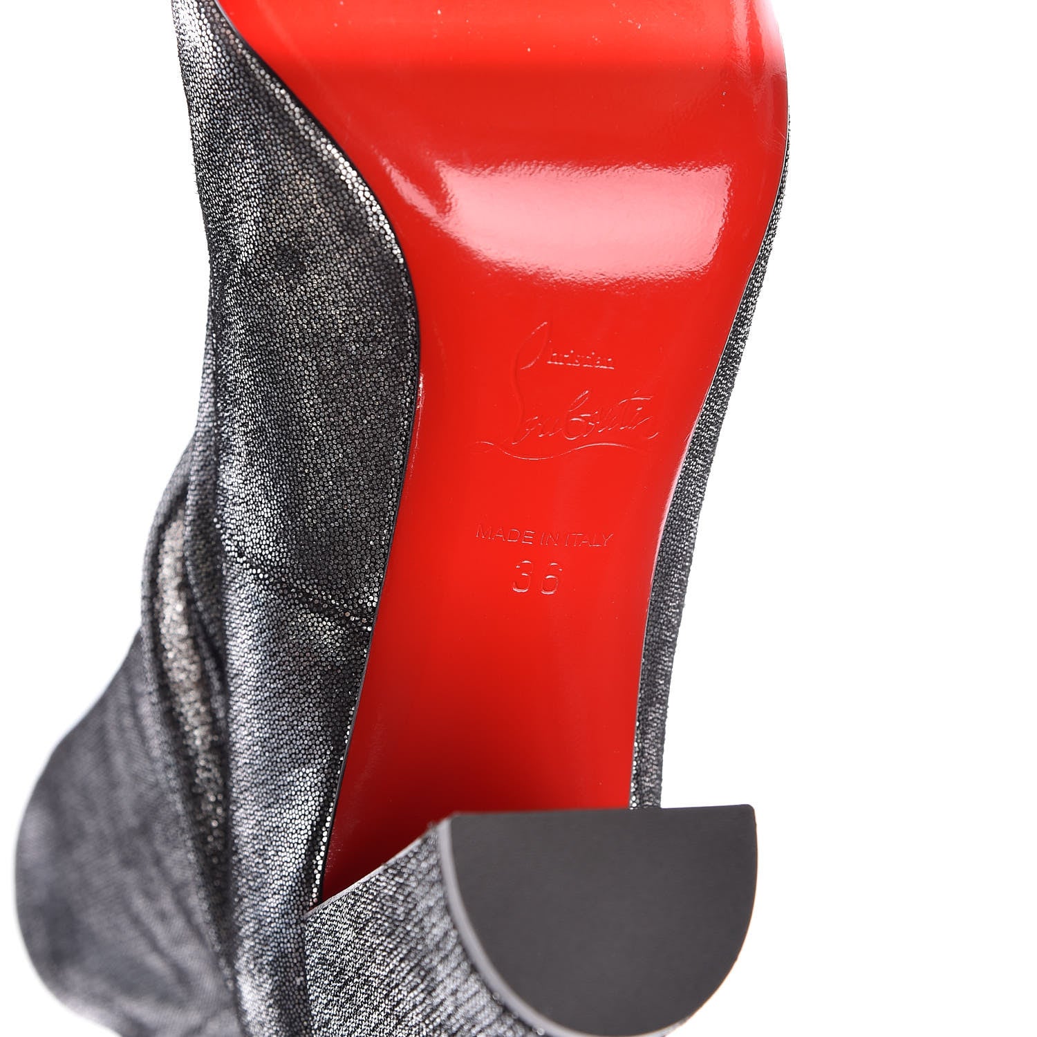 Christian Louboutin Veau Velours Stretch Gena 85 Booties 36 Silver 6 of 7
