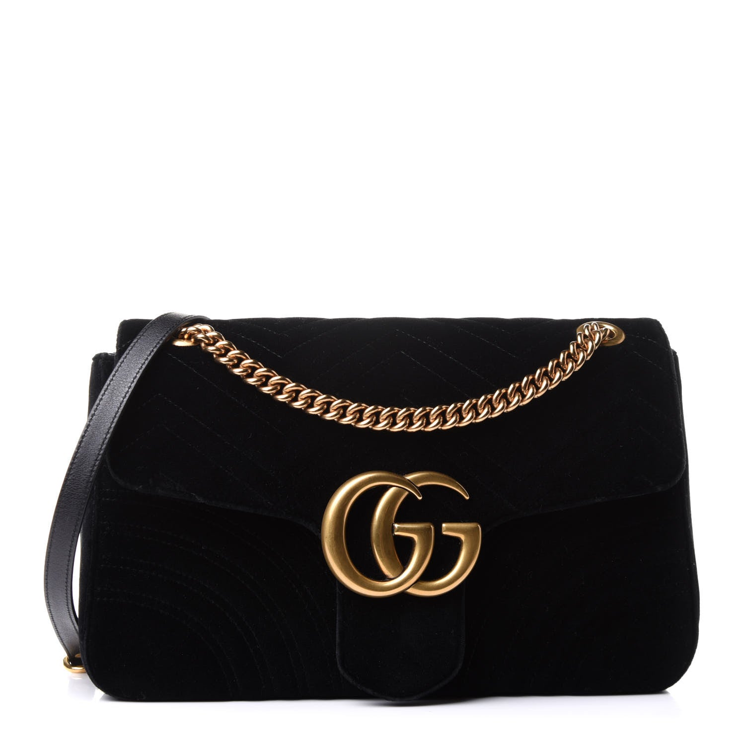Gucci Velvet Matelasse Medium GG Marmont Shoulder Bag Black 1 of 12