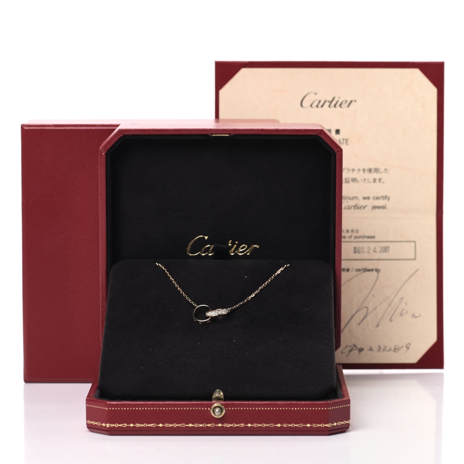 Cartier 18K Pink Gold Diamond Interlocking LOVE Necklace 6 of 6
