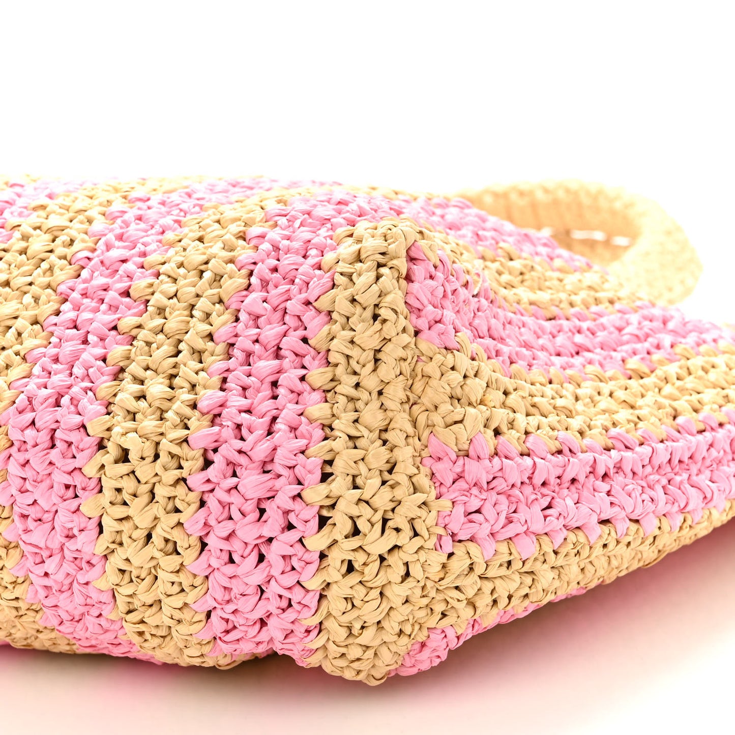 Yarn Raffia Effect Crochet Striped Large Logo Tote Naturale Petalo