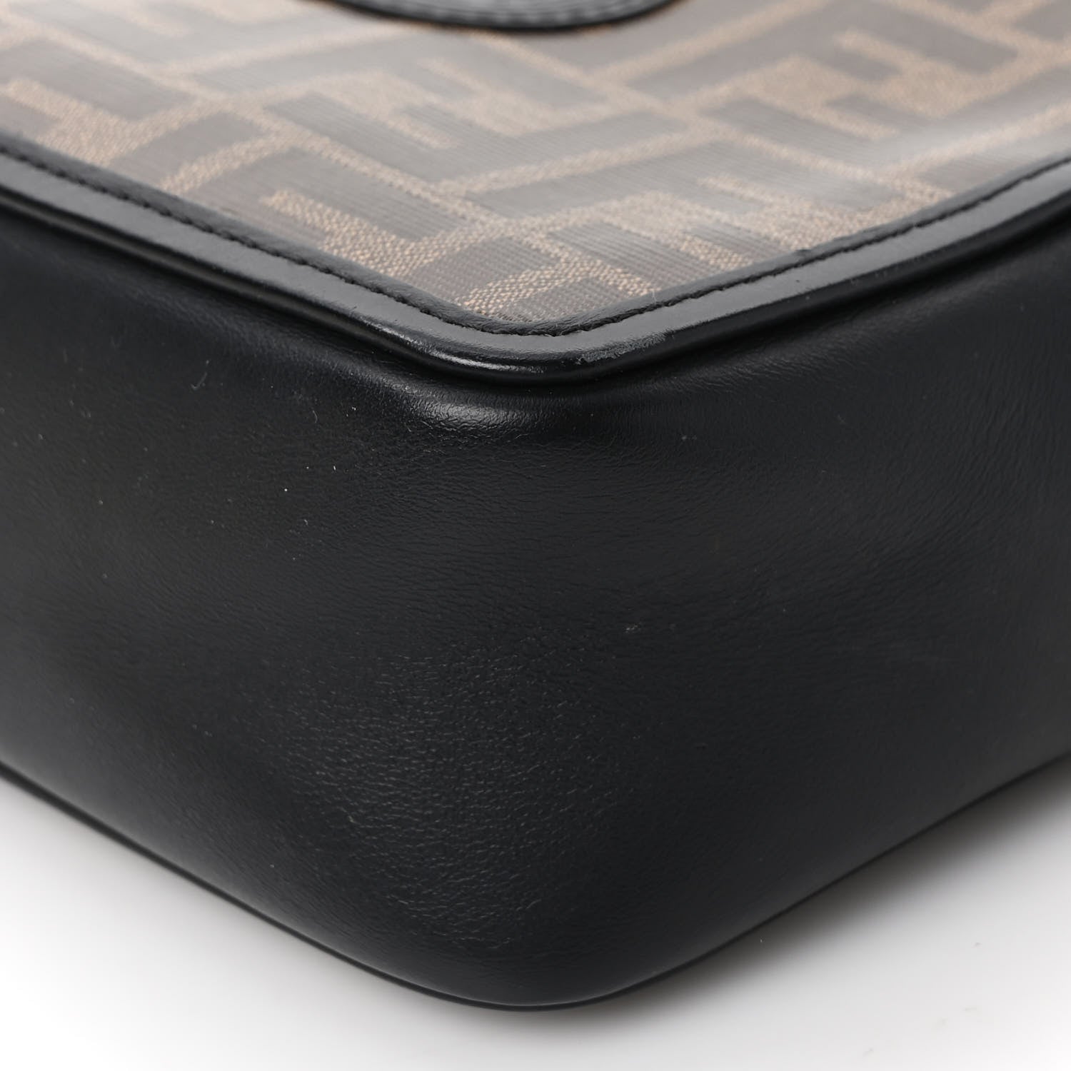 Fendi Glazed Fabric Vitello Century FF 1974 Stamp Patch Mini Camera Case Mogano Panna Black 9 of 9