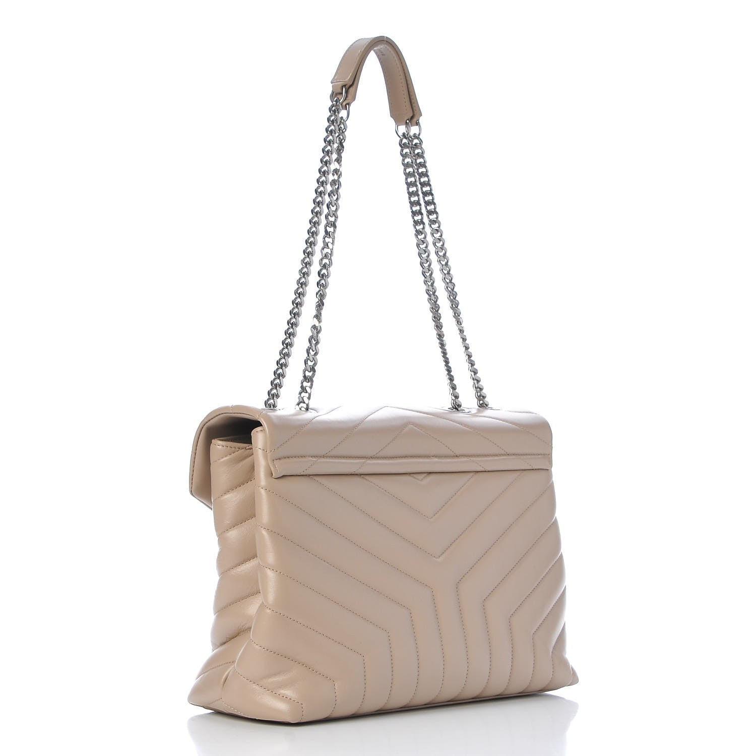 Saint Laurent Calfskin Y Quilted Monogram Medium Loulou Chain Satchel Dark Beige 4 of 9