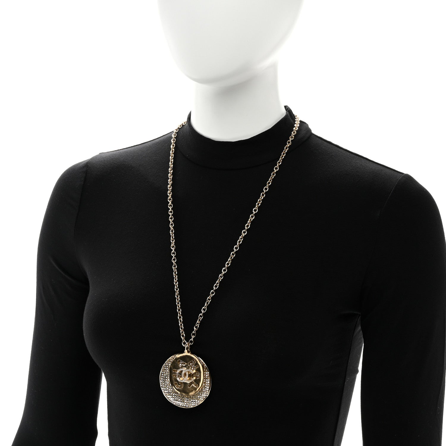 Chanel Medallion CC Crystal Chain Necklace Gold 2 of 5