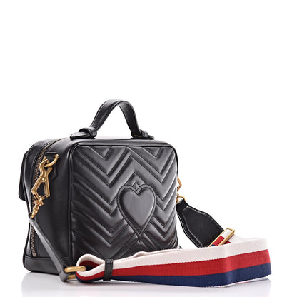Gucci Calfskin Matelasse Sylvie Web Small GG Marmont Top Handle Shoulder Bag Black 3 of 9