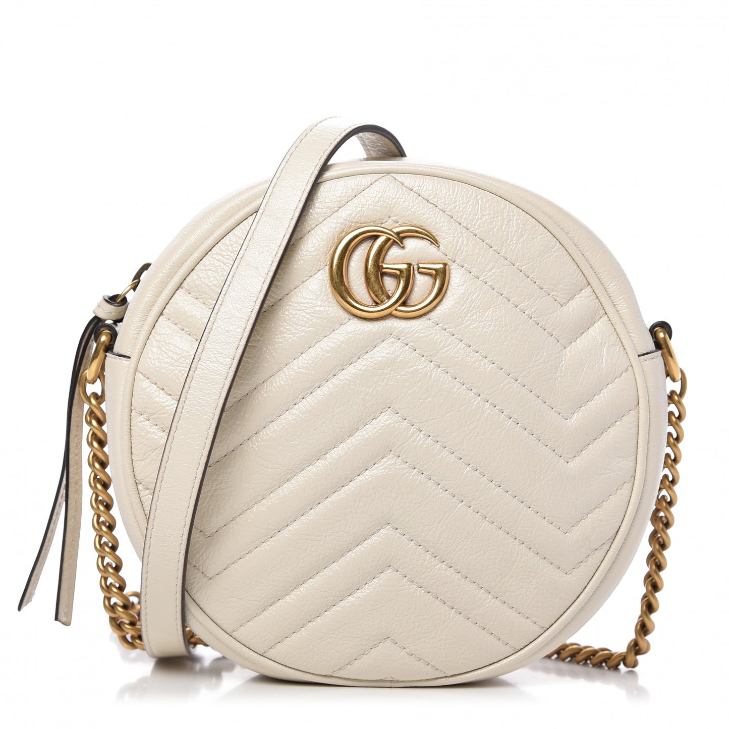 Calfskin Matelasse Mini GG Marmont Round Shoulder Bag White