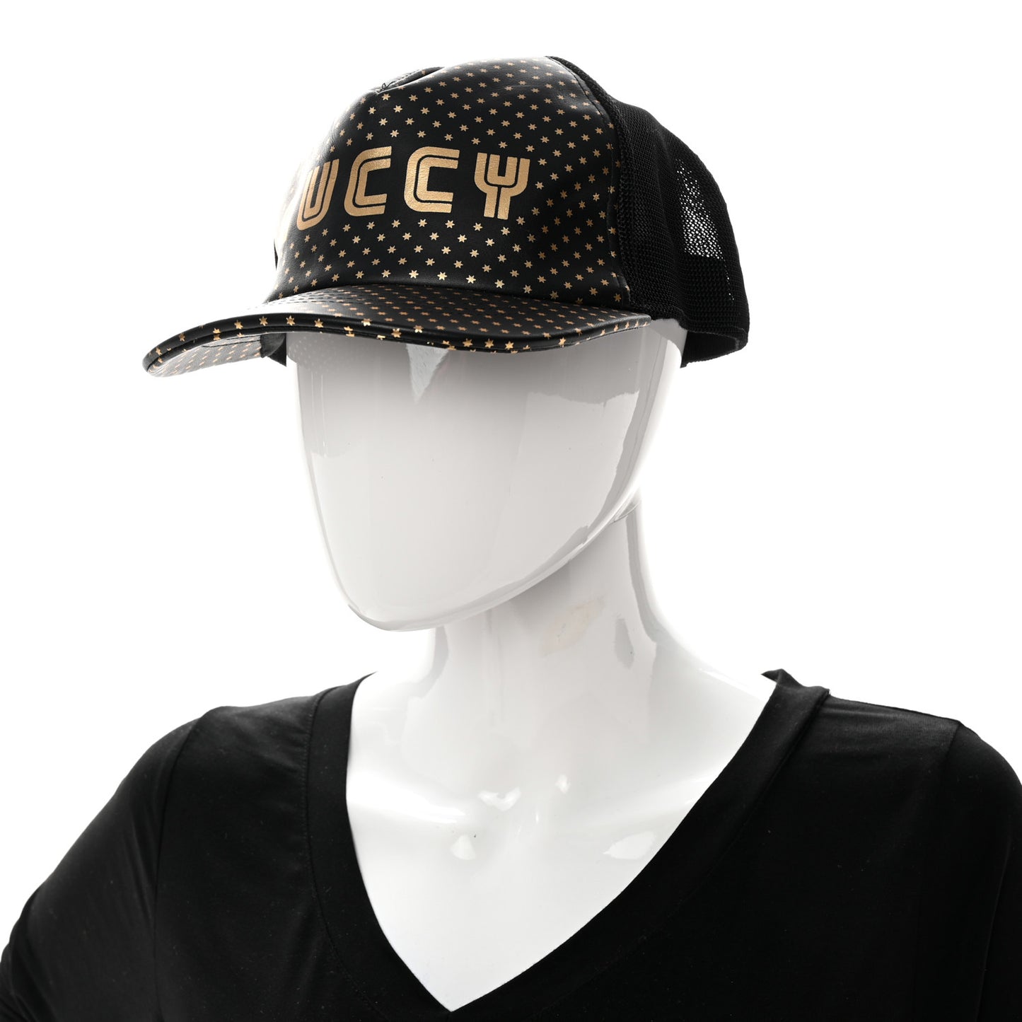 X SEGA Calfskin GUCCY Stars Baseball Hat XXL Black Gold