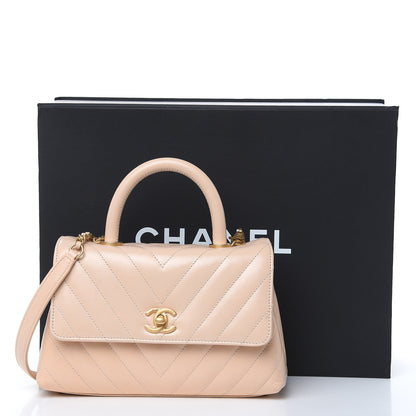 Chanel Calfskin Chevron Quilted Mini Coco Handle Flap Beige 15 of 15