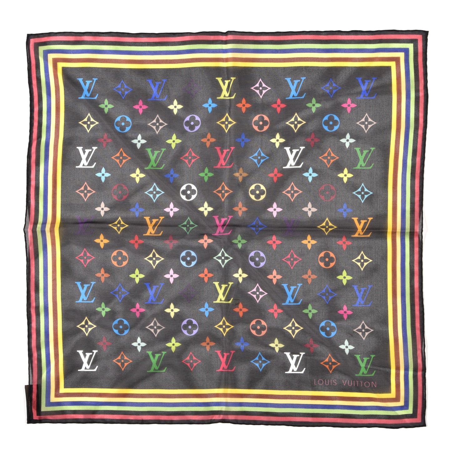 Silk Multicolor Square Scarf Black