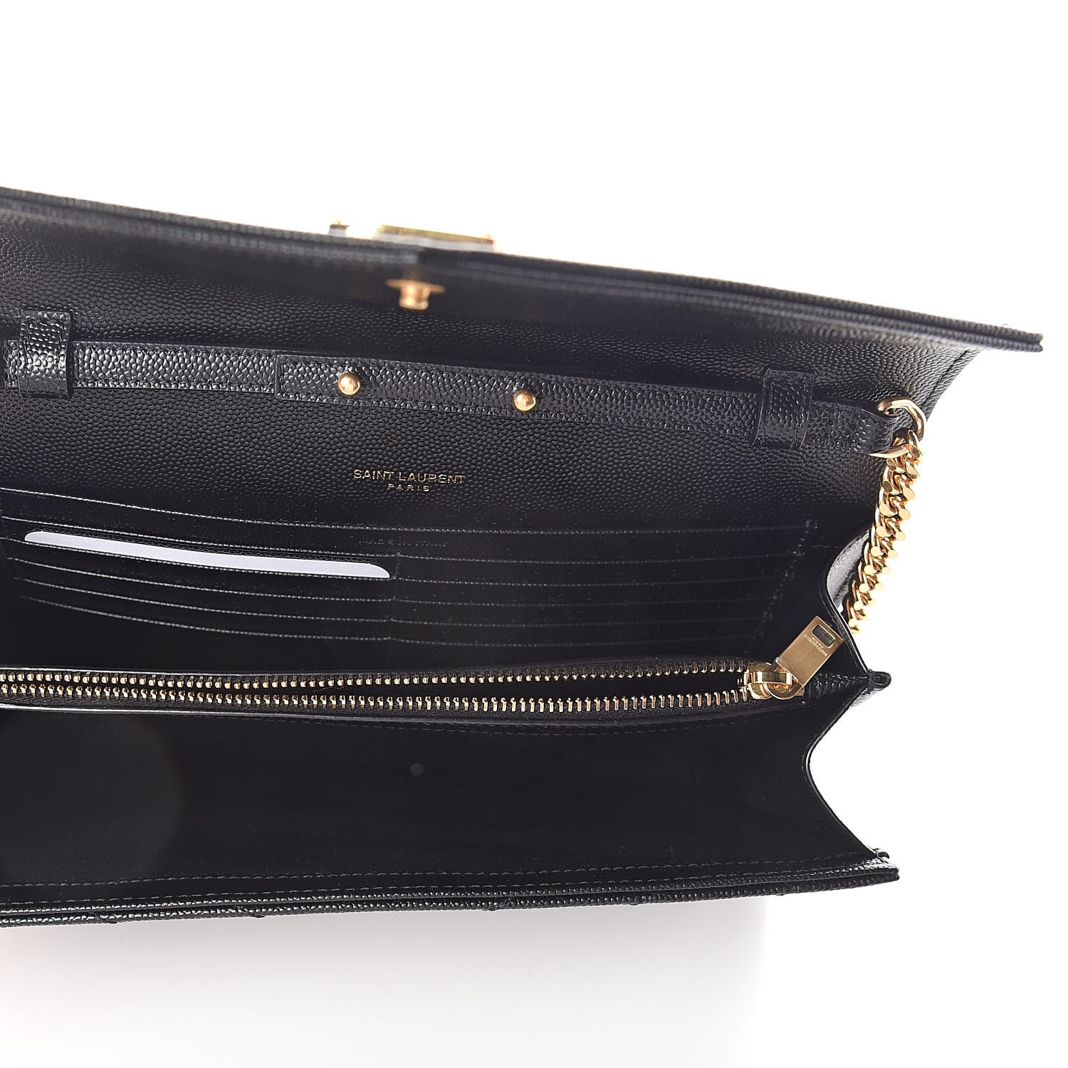 Saint Laurent Grain De Poudre Matelasse Chevron Monogram Chain Wallet Black 5 of 10