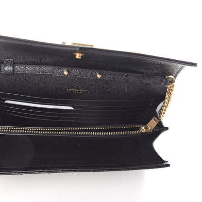 Saint Laurent Grain De Poudre Matelasse Chevron Monogram Chain Wallet Black 5 of 10