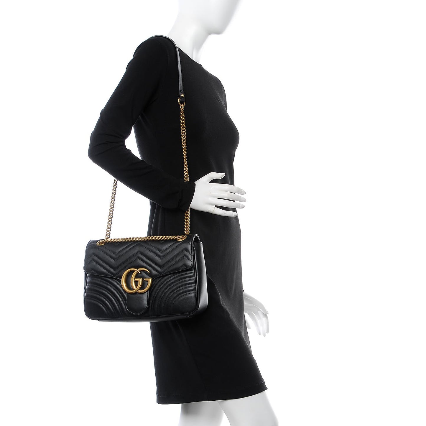 Calfskin Matelasse Medium GG Marmont Shoulder Bag Black
