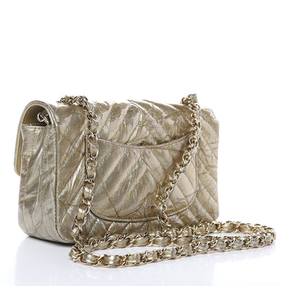 Chanel Patent Metallic Crumpled Calfskin Chevron Quilted Mini Rectangular Flap Gold 3 of 11