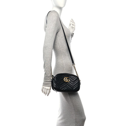 Gucci Calfskin Matelasse Small GG Marmont Chain Shoulder Bag Black 3 of 10